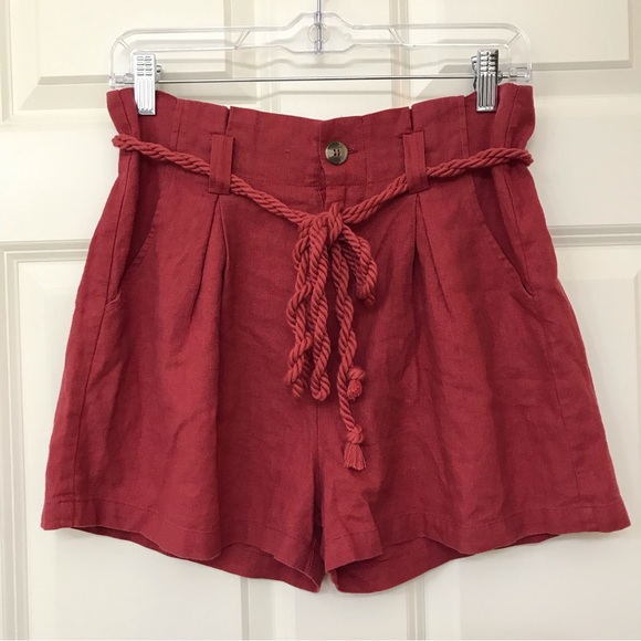 Chocolate Pants - Linen Blend High Waisted Paper Bag Shorts Pink Medium New
